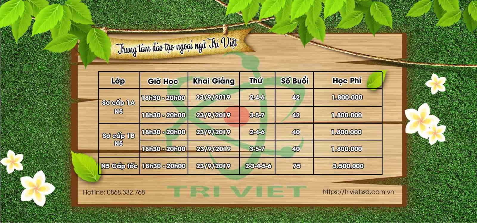 Lịch khai giảng tiếng Nhật sơ cấp N5 tháng 9 năm 2019
